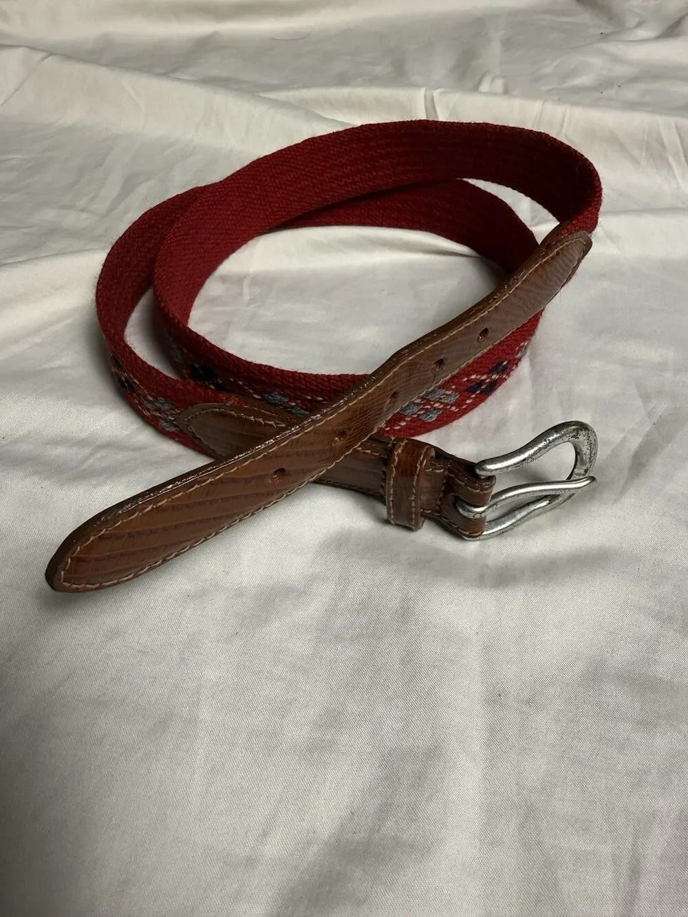 Canterbury Argyle Ribbon Club Belt Mens Size 40 Red Preppy Ivy Leather Tab
